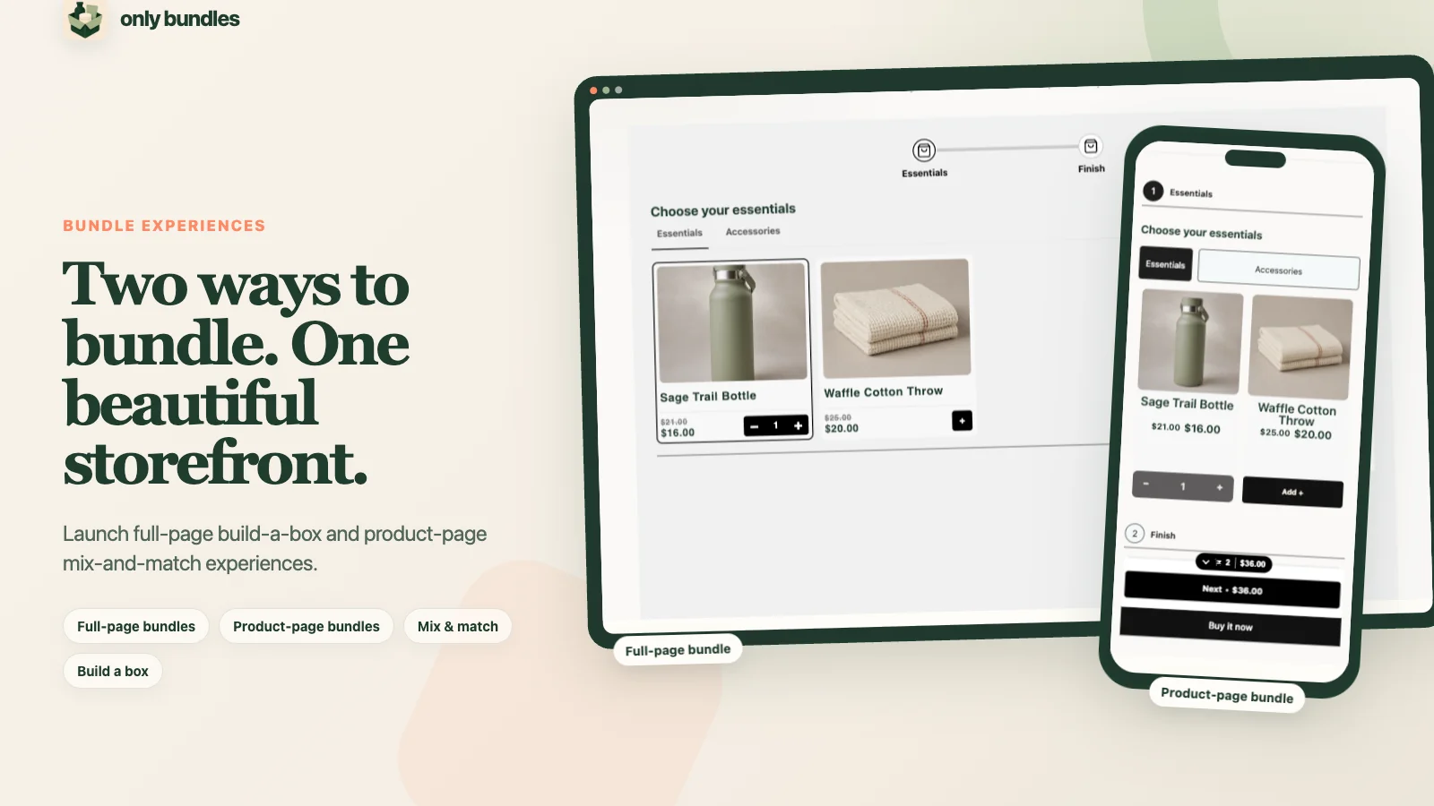 Only Bundles full-page and product-page storefront experiences on desktop and mobile