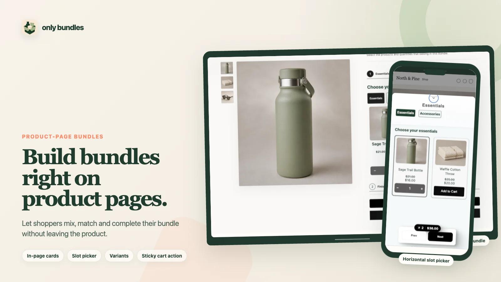 Only Bundles product-page bundle layouts shown inside a Shopify storefront