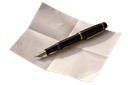A fountain pen resting diagonally on a small folded paper.