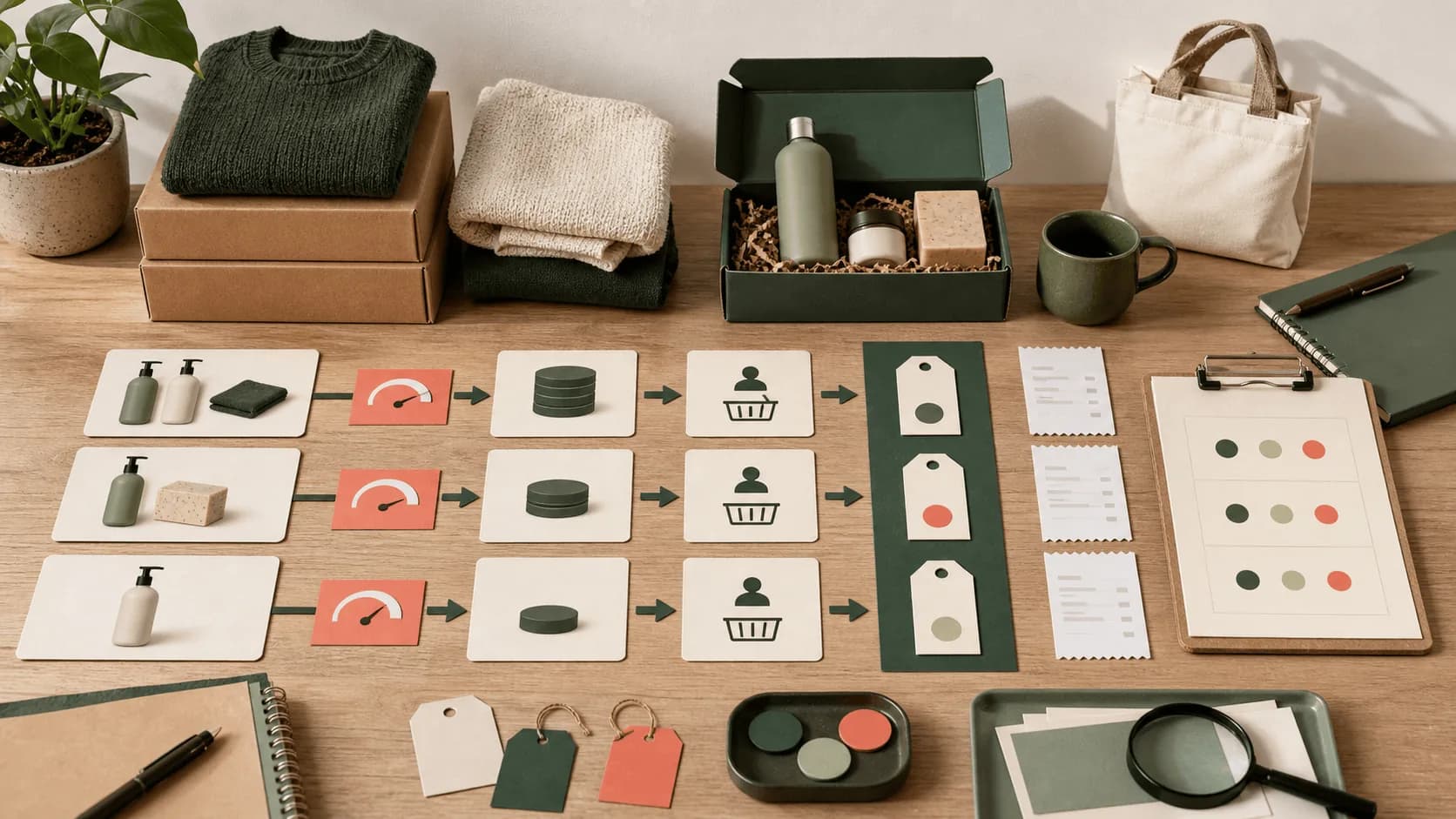 A merchant worktable comparing bundle workflows, products, inventory, and order evidence.