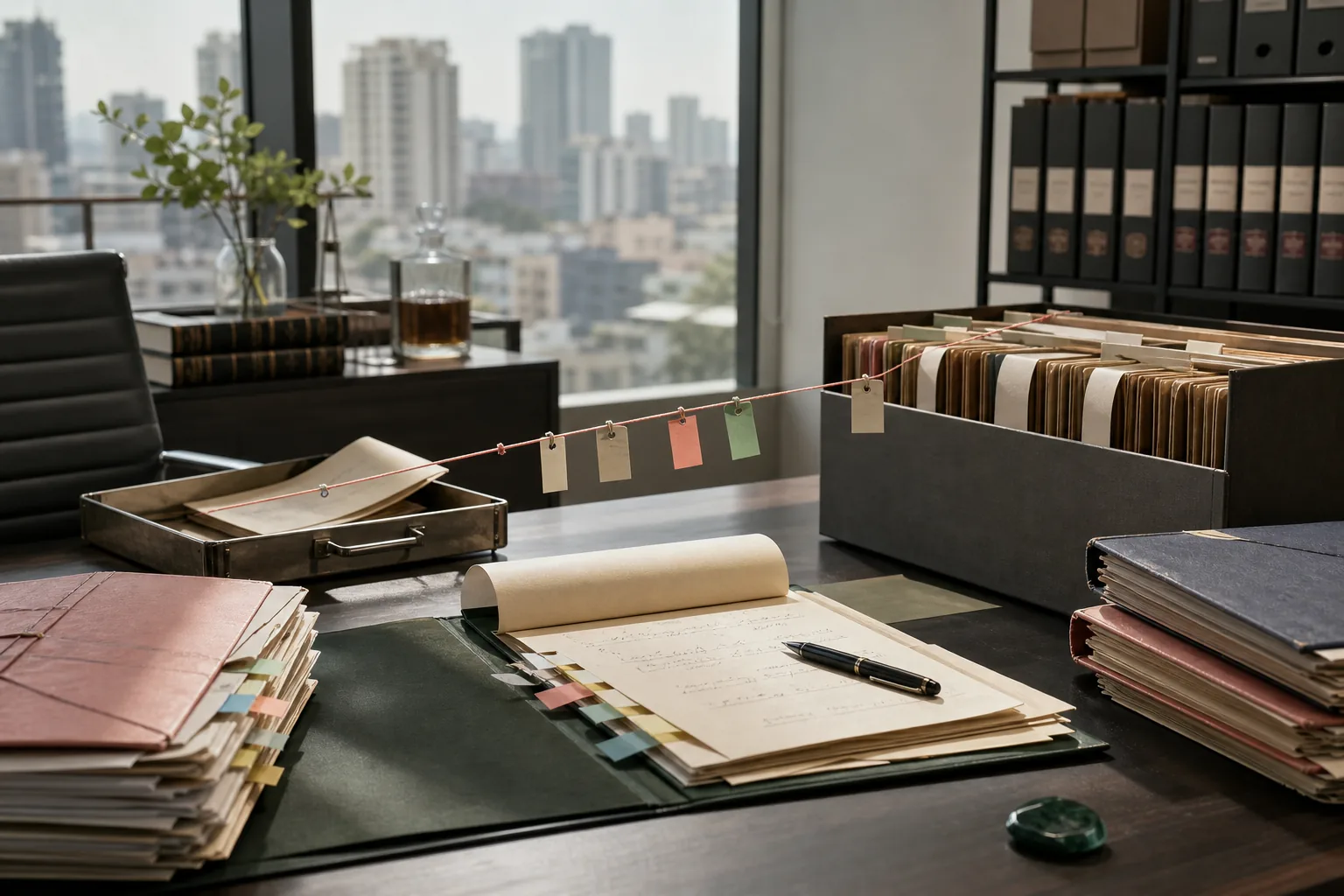Matter files transferring from an active desk into an organized precedent archive.