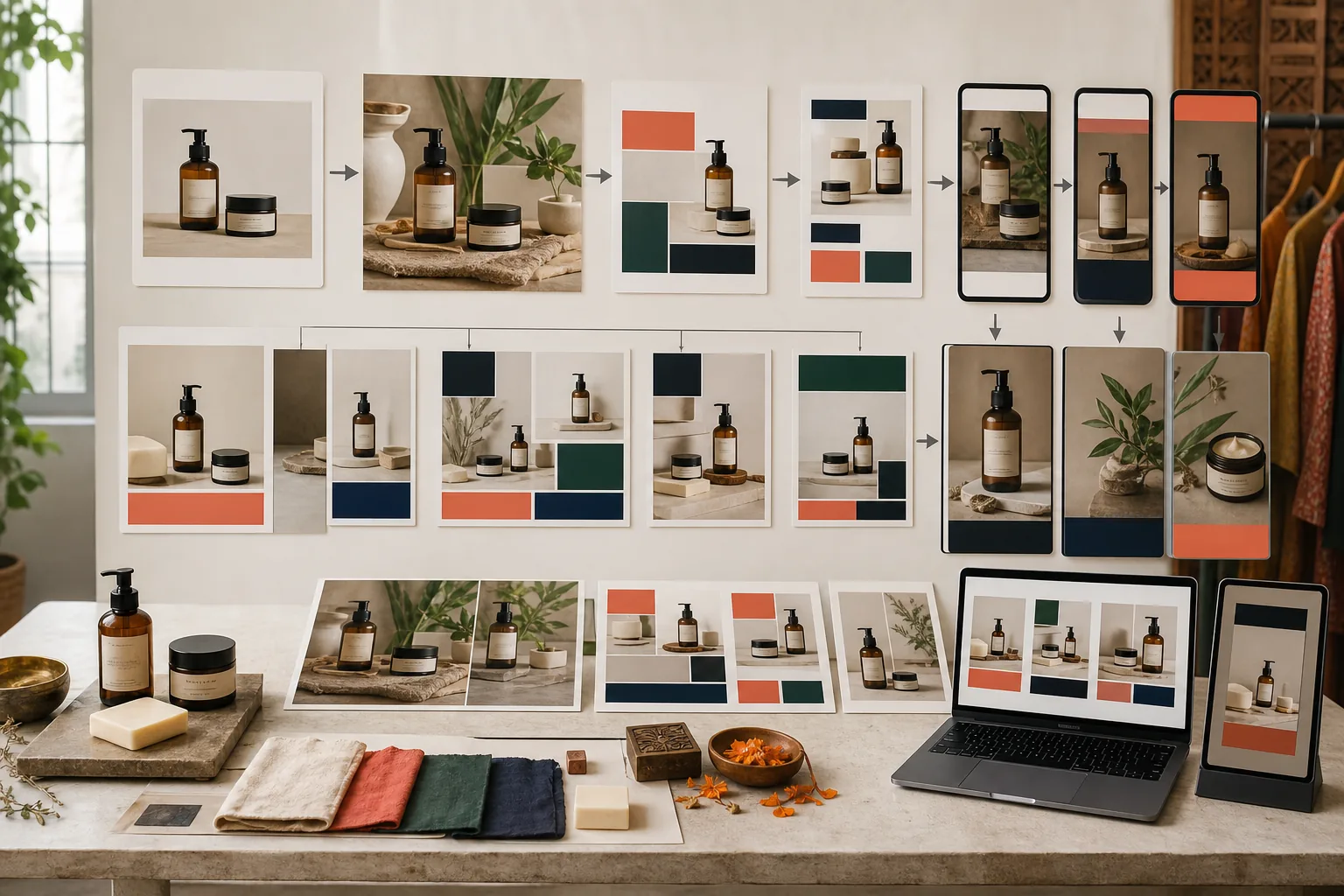 Unbranded catalog products branching into coordinated campaign-ready media.