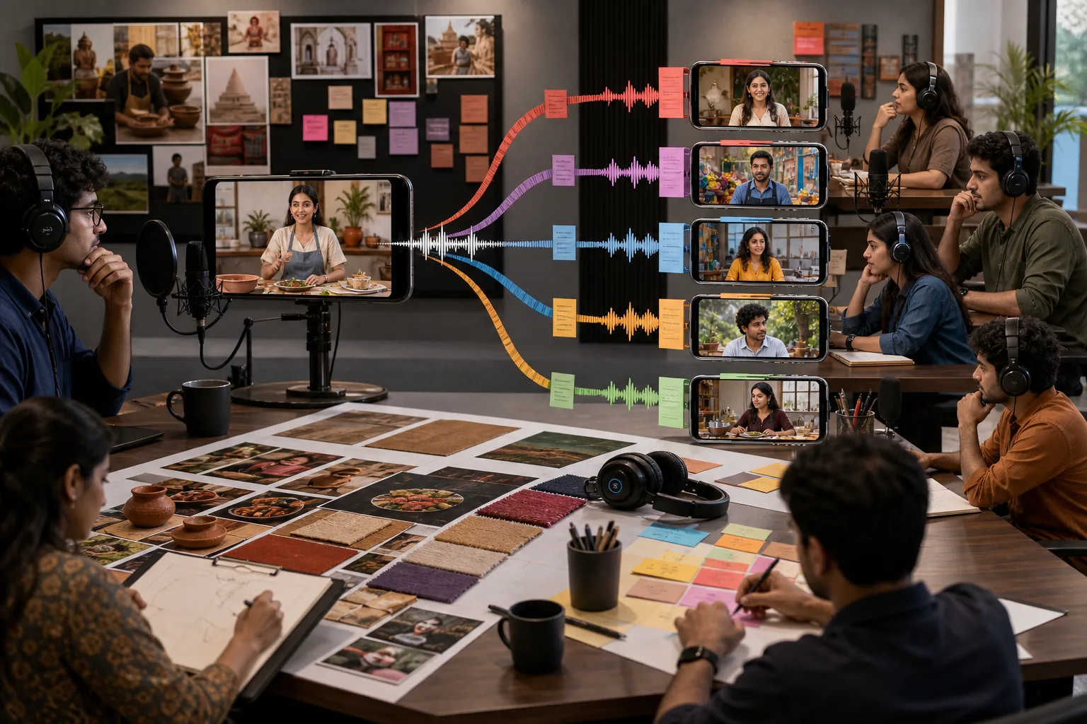 One source video branching into several independently reviewed regional productions.