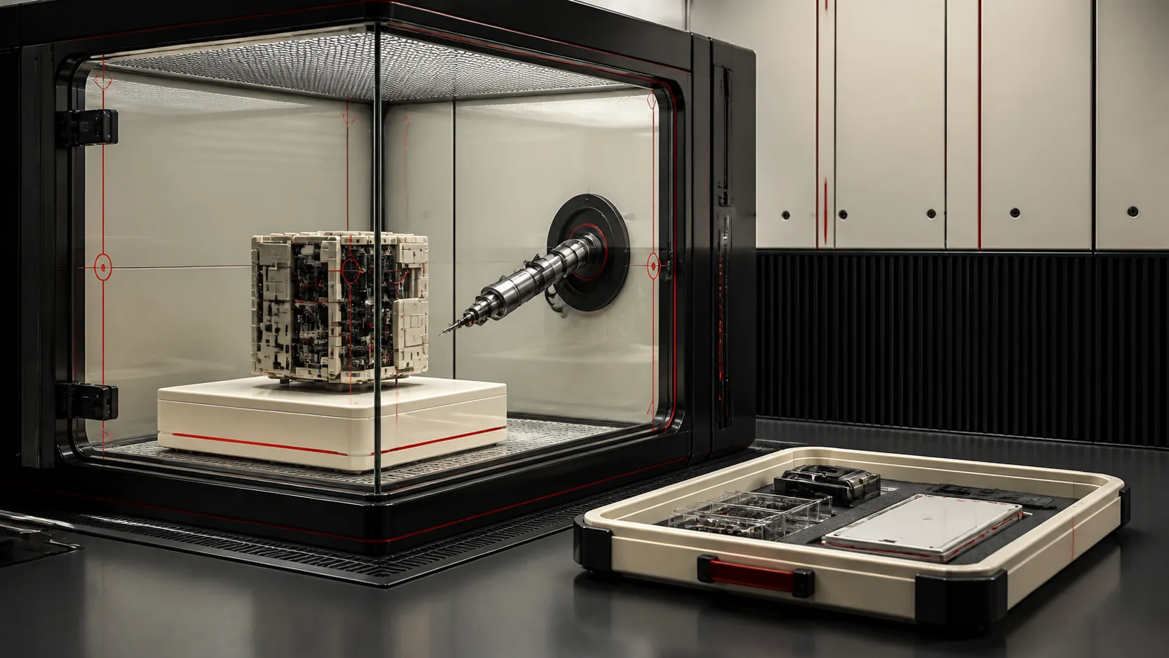 A sealed local workstation testing one evidence path inside a constrained chamber.