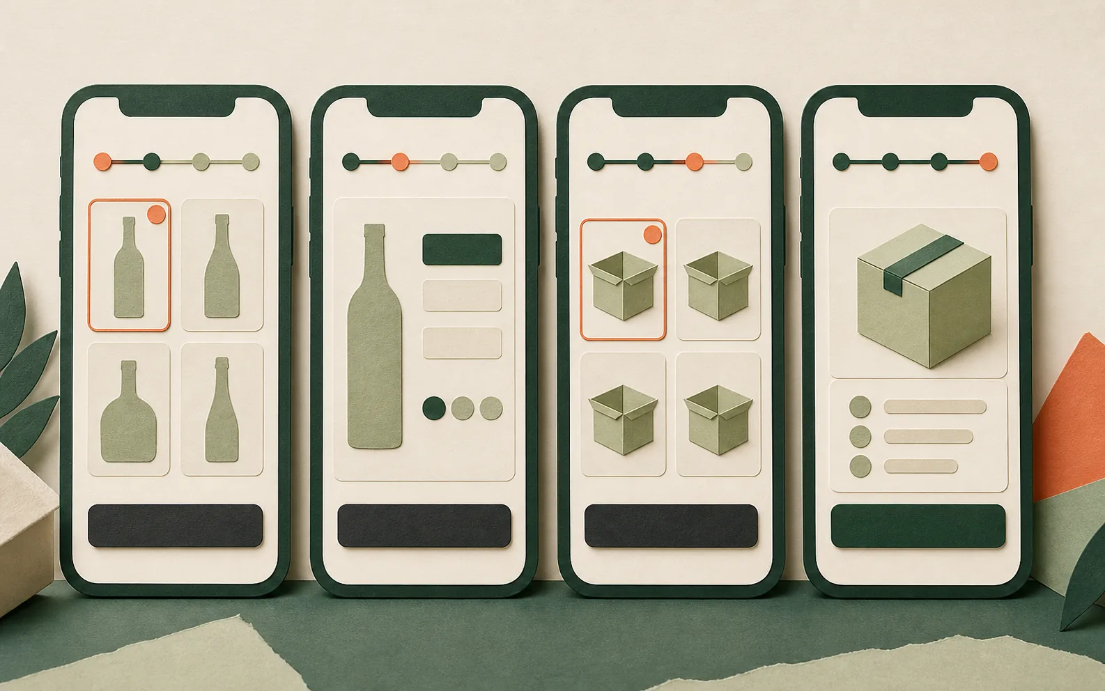 Mobile BYOB layout with sticky summary, selection count, and progress bar as first-class UI elements.